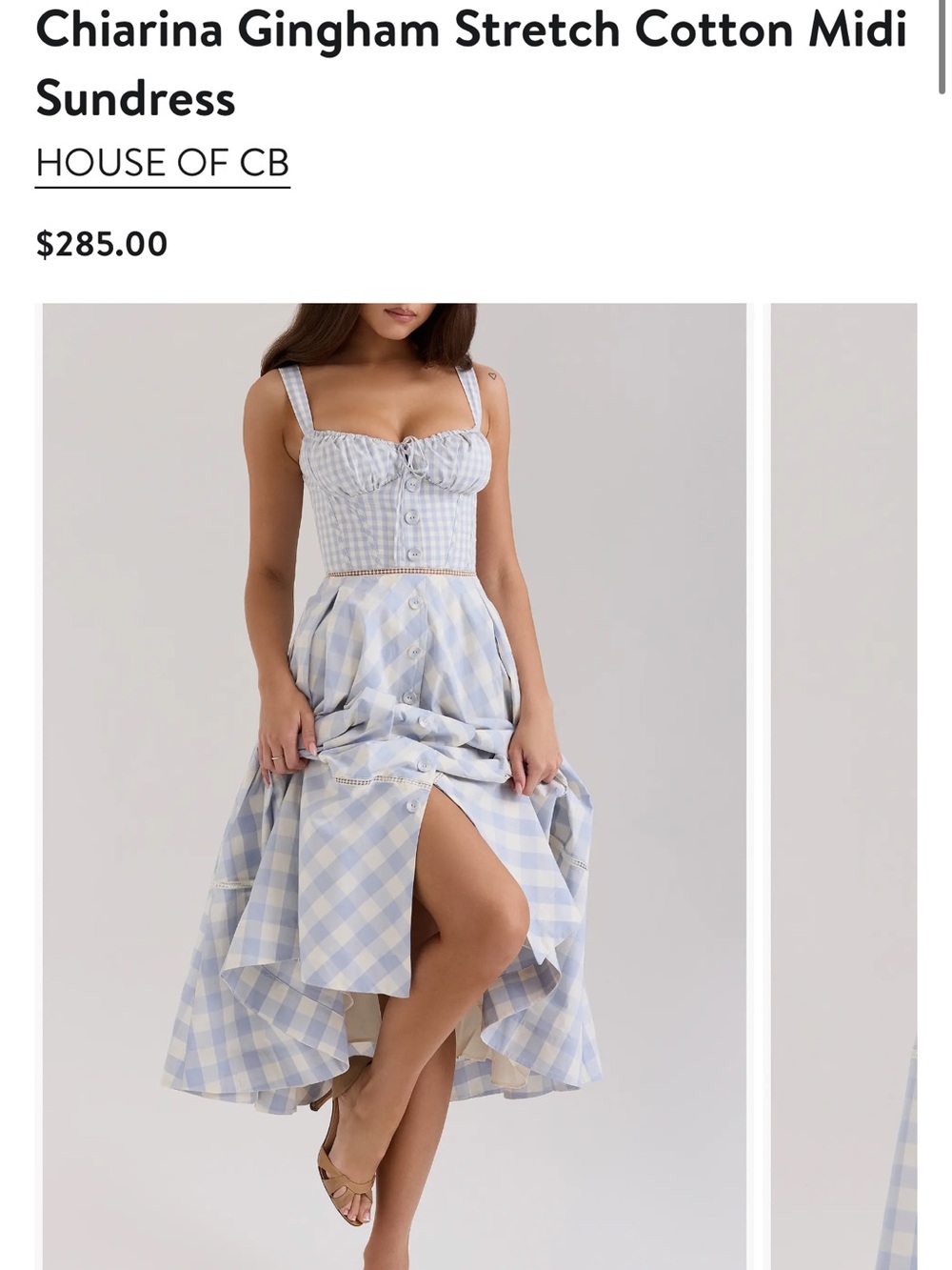 House of CB Light Blue & White Gingham Midi Sundress Chiarina Large